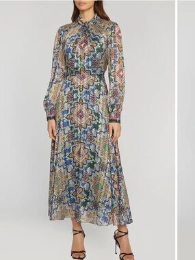 Elie Tahari | Dresses | Elie Tahari High Neck Maxi Dress Womens Size 4 Tier  Lined Pockets Green | Poshmark